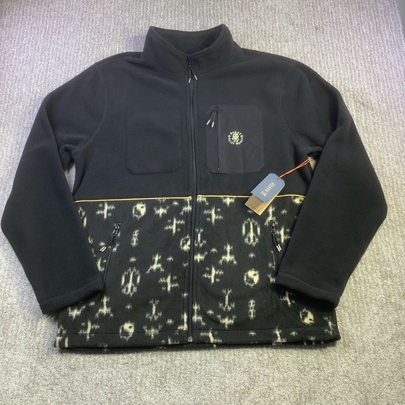 Roark‎ Landfall Fleece Jacket Black Ikigai Pattern Full Zip Mens Large NWT
